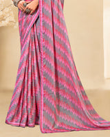 Vishal Prints Dusty Pink Printed Brasso Saree With Fancy Border