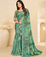 Vishal Prints Slate Green Printed Brasso Saree With Fancy Border