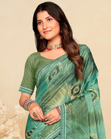 Vishal Prints Slate Green Printed Brasso Saree With Fancy Border