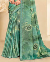 Vishal Prints Slate Green Printed Brasso Saree With Fancy Border