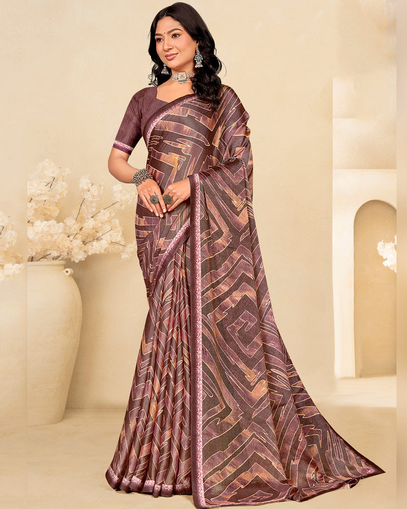 Vishal Prints Tobacco Brown Printed Brasso Saree With Fancy Border