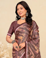 Vishal Prints Tobacco Brown Printed Brasso Saree With Fancy Border
