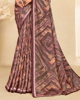 Vishal Prints Tobacco Brown Printed Brasso Saree With Fancy Border