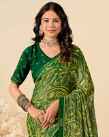 Vishal Prints Khaki Green Printed Brasso Saree With Fancy Border