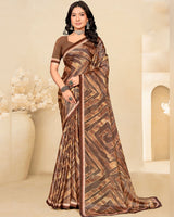 Vishal Prints Metallic Brown Printed Brasso Saree With Fancy Border