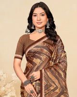 Vishal Prints Metallic Brown Printed Brasso Saree With Fancy Border