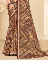 Vishal Prints Metallic Brown Printed Brasso Saree With Fancy Border