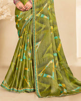 Vishal Prints Olive Yellow Printed Brasso Saree With Fancy Border