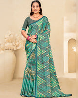 Vishal Prints Greyish Green Printed Brasso Saree With Fancy Border