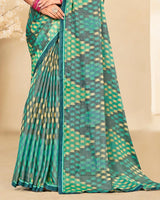 Vishal Prints Greyish Green Printed Brasso Saree With Fancy Border