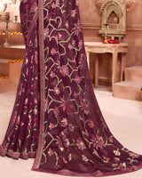 Vishal Prints Maroon Brasso Saree With Foil Print And Zari Border