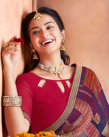 Vishal Prints Dark Blue Brasso Saree With Foil Print And Zari Border