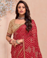 Vishal Prints Scarlet Red Printed Chiffon Saree With Fancy Border