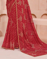 Vishal Prints Scarlet Red Printed Chiffon Saree With Fancy Border
