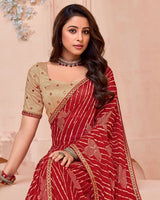 Vishal Prints Scarlet Red Printed Chiffon Saree With Fancy Border