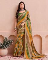 Vishal Prints French Beige And Camo Green Printed Chiffon Saree With Fancy Border