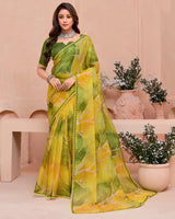Vishal Prints Mustard Yellow Printed Fancy Chiffon Saree With Border
