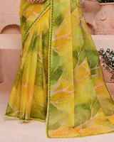 Vishal Prints Mustard Yellow Printed Fancy Chiffon Saree With Border