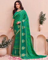 Vishal Prints Dark And Pine Green Printed Chiffon Traditional Print Saree With Foil Print And Cut Work Border