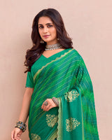 Vishal Prints Dark And Pine Green Printed Chiffon Traditional Print Saree With Foil Print And Cut Work Border