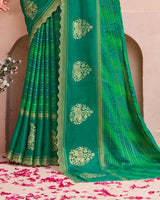 Vishal Prints Dark And Pine Green Printed Chiffon Traditional Print Saree With Foil Print And Cut Work Border