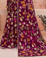 Vishal Prints Wine Berry Printed Chiffon Saree With Cut Work Border