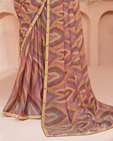 Vishal Prints Dusty Pink And Dark Beige Printed Chiffon Saree With Fancy Border