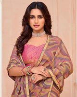 Vishal Prints Dusty Pink And Dark Beige Printed Chiffon Saree With Fancy Border