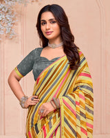 Vishal Prints Pastel Yellow Printed Georgette Saree With Fancy Border