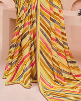Vishal Prints Pastel Yellow Printed Georgette Saree With Fancy Border