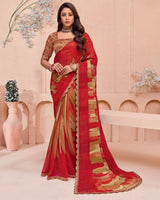 Vishal Prints Milano Red Printed Chiffon Saree With Fancy Cut Work Border