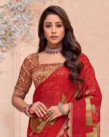 Vishal Prints Milano Red Printed Chiffon Saree With Fancy Cut Work Border