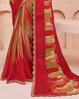 Vishal Prints Milano Red Printed Chiffon Saree With Fancy Cut Work Border