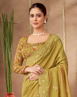 Vishal Prints Ginger Brown Designer Soft Silk Saree With Embroidery-Diamond Work And Cut Work Border