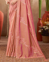 Vishal Prints Dark Salmon Pink Designer Soft Silk Saree With Embroidery-Diamond Work And Cut Work Border