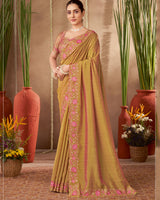 Vishal Prints Brownish Orange Designer Soft Silk Saree With Embroidery-Diamond Work And Cut Work Border