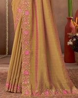 Vishal Prints Brownish Orange Designer Soft Silk Saree With Embroidery-Diamond Work And Cut Work Border