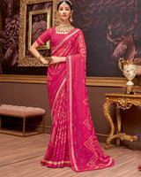 Vishal Prints Hot Pink Fancy Brasso Saree With Diamond Work And Border