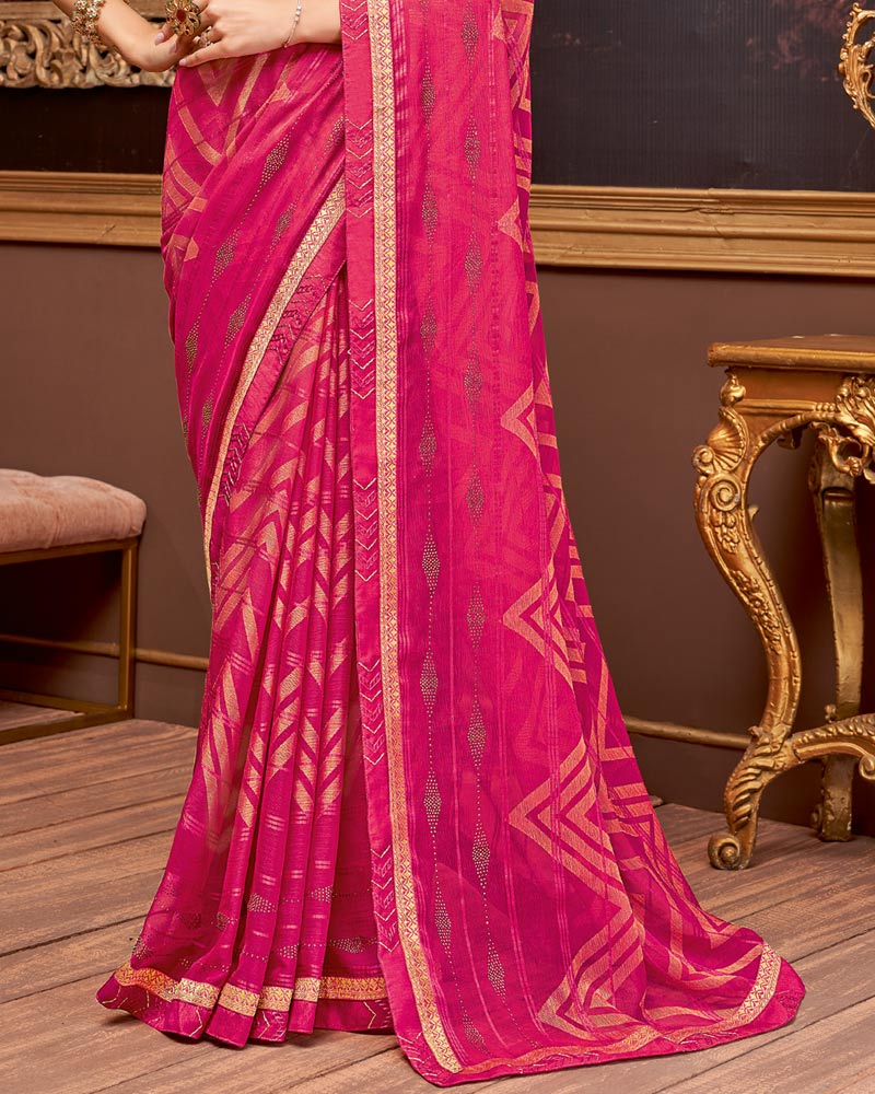 Vishal Prints Hot Pink Fancy Brasso Saree With Diamond Work And Border