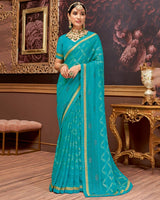Vishal Prints Persian Green Fancy Brasso Saree With Diamond Work And Border