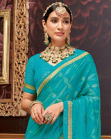 Vishal Prints Persian Green Fancy Brasso Saree With Diamond Work And Border