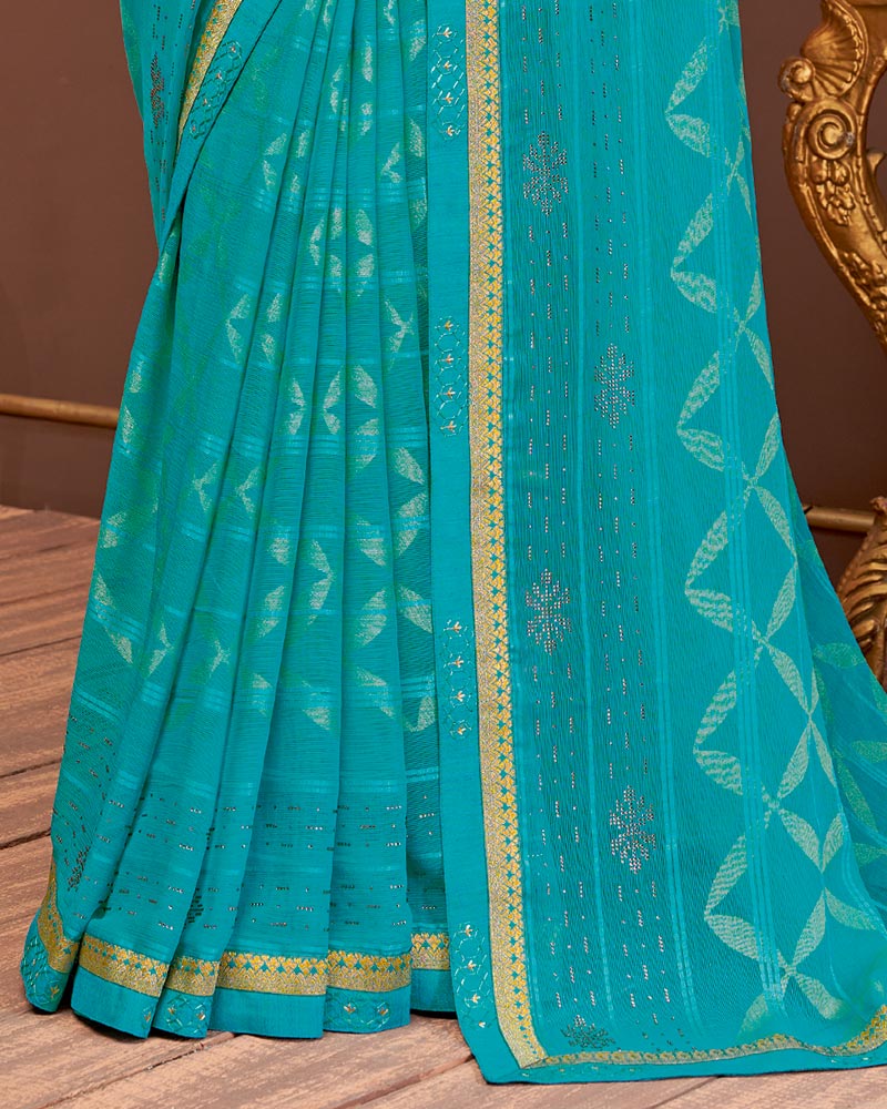 Vishal Prints Persian Green Fancy Brasso Saree With Diamond Work And Border