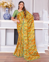 Vishal Prints Dark Orange Digital Print Patterned Brasso Saree With Diamond Piping