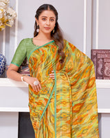 Vishal Prints Dark Orange Digital Print Patterned Brasso Saree With Diamond Piping