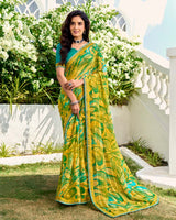 Vishal Prints Tulip Yellow Printed Chiffon Saree With Fancy Border