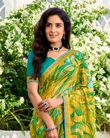 Vishal Prints Tulip Yellow Printed Chiffon Saree With Fancy Border