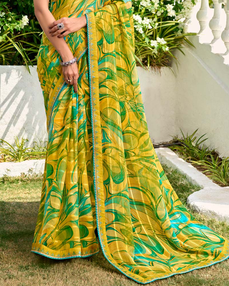 Vishal Prints Tulip Yellow Printed Chiffon Saree With Fancy Border