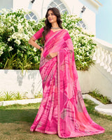 Vishal Prints Rosy Pink Printed Chiffon Saree With Fancy Border
