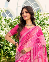 Vishal Prints Rosy Pink Printed Chiffon Saree With Fancy Border