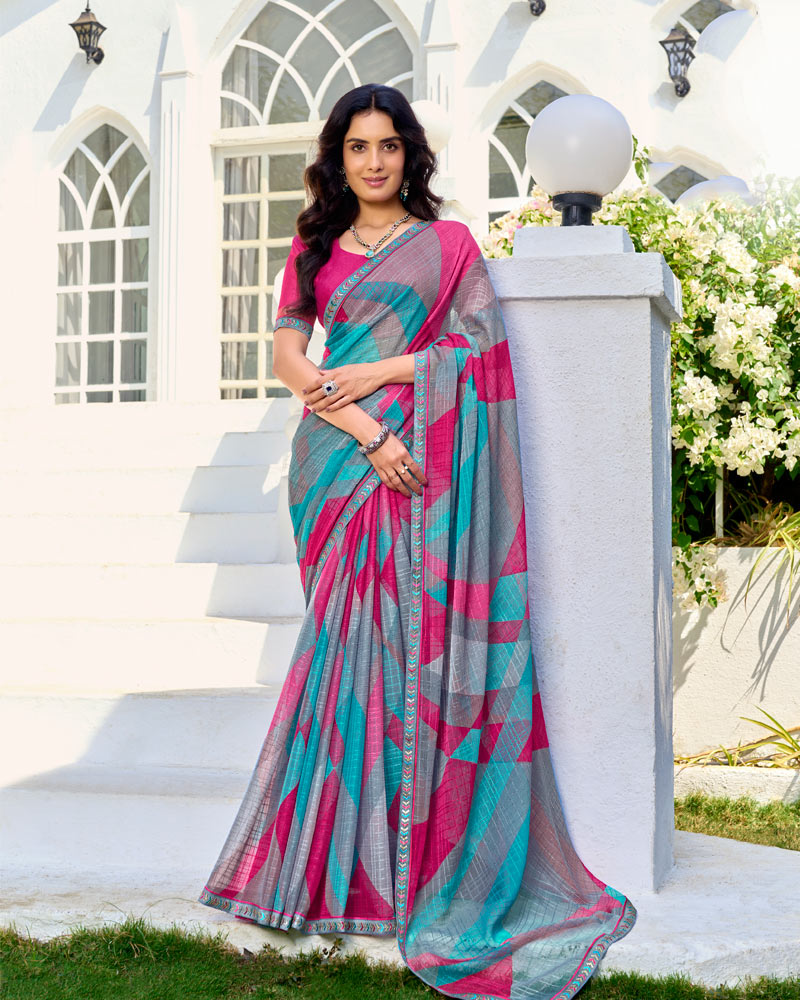 Vishal Prints Multicolor Printed Chiffon Saree With Fancy Border